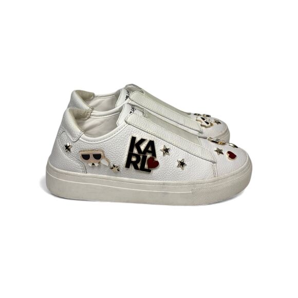 Karl Lagerfeld CAITIE White Leather Slip On Sneakers Charms Platform Women 6.5 - Picture 4 of 9